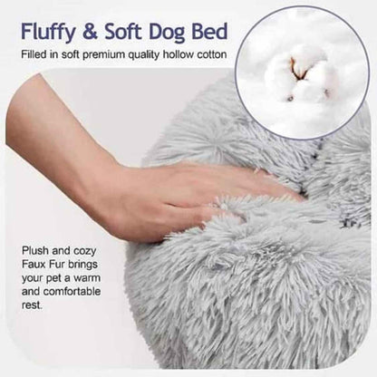 Calming Donut Pet Bed | Ultra Soft Plush Cooling Anti Anxiety (Grey)