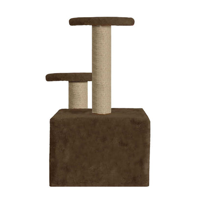 Soft Fur Activity Cat Tree - Natural Sisal Rope, Condo with Sisal Scratching Post, Hanging Ball Toys for Cats and Kittens (Height 26 Inch) (Brown)