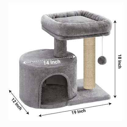Cat Tree with Scratching Post, Condo and Toy Ball, 19 Inch x 12 Inch x 18 Inch