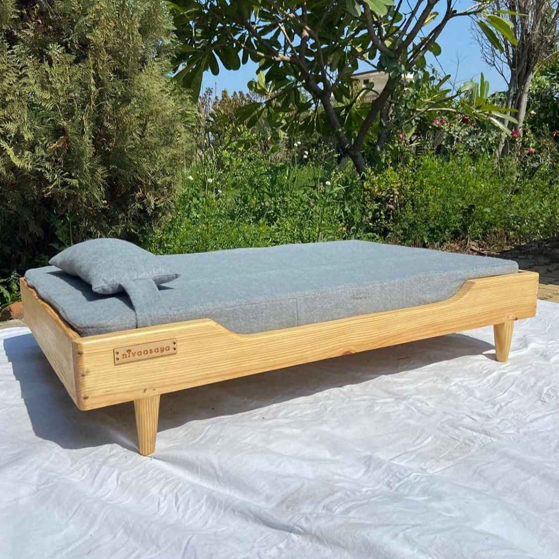 Large Wooden Pet Bed With Cushion | Comfortable Dog Bed