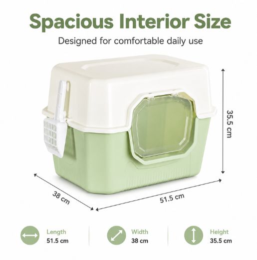 Stylish Covered Cat Litter Box With Swing Door & Scoop