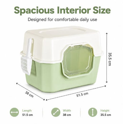 Stylish Covered Cat Litter Box With Swing Door & Scoop