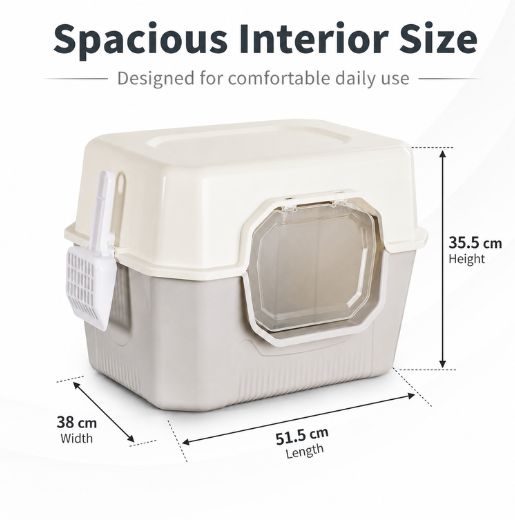 Covered Cat Litter Box With Swing Door & Scoop