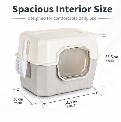 Covered Cat Litter Box With Swing Door & Scoop
