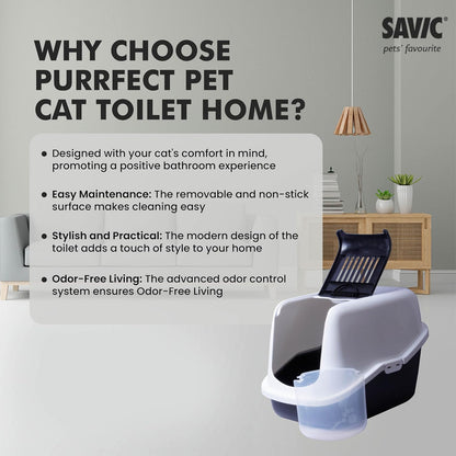 Nestor Enclosed Cat Toilet Home | Hooded Litter Box with Odor Control & Anti Scatter Design (Black & White)