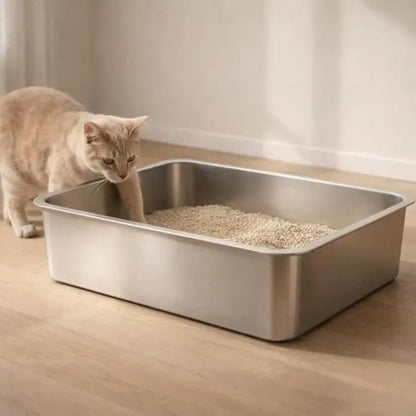 Stainless Steel Cat Litter Box | Large Open Tray For Cat