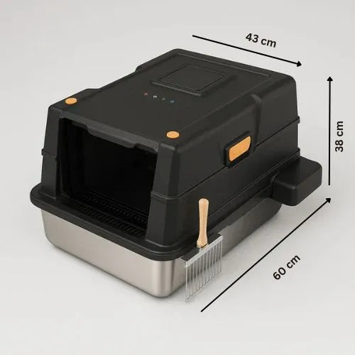 Odor Control Covered Stainless Steel Litter Box (Black)