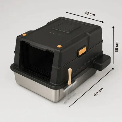 Odor Control Covered Stainless Steel Litter Box (Black)