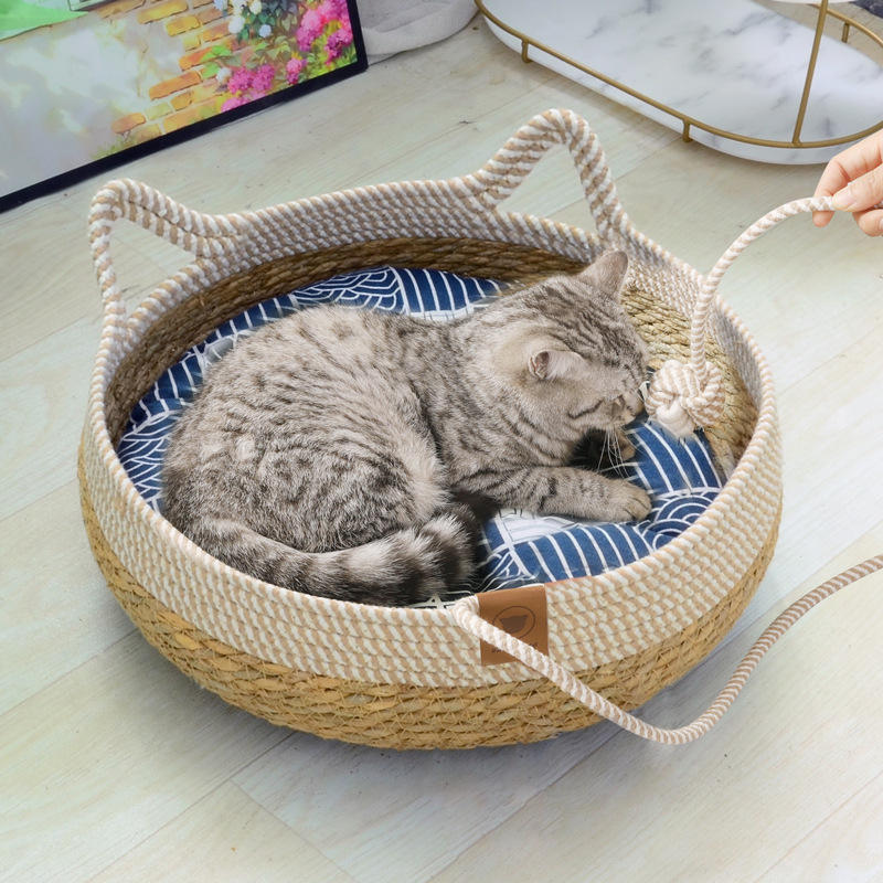 All Season Straw Cat Nest | Breathable Woven Pet Bed