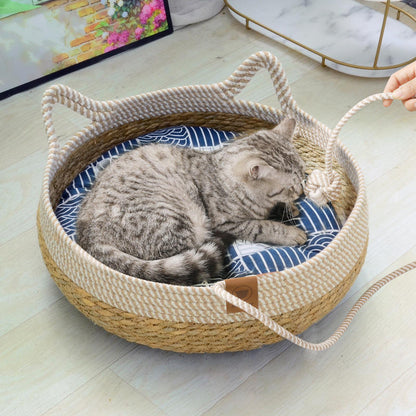 All Season Straw Cat Nest | Breathable Woven Pet Bed