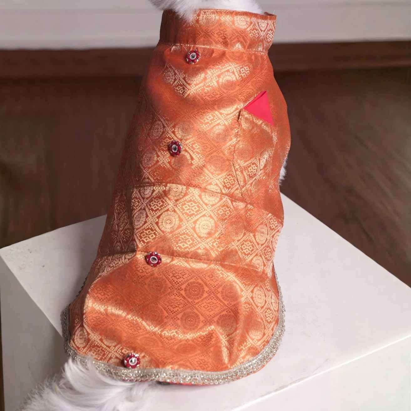 Royal Brocade Dog Kurta | Premium Festive Ethnic Wear for Dogs (Orange)