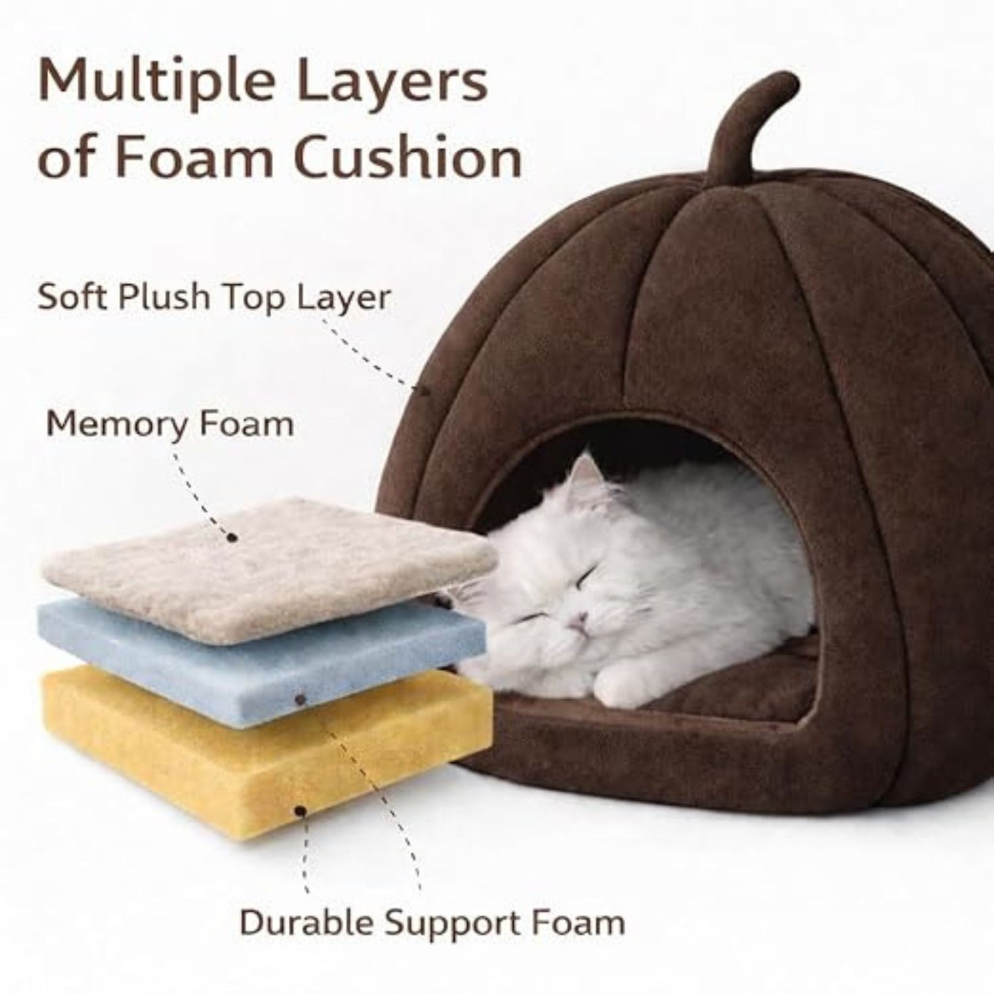 Summer Cat House – Portable 2-in-1 Cat Bed with Removable Cushion (Pumpkin Shape, Brown)