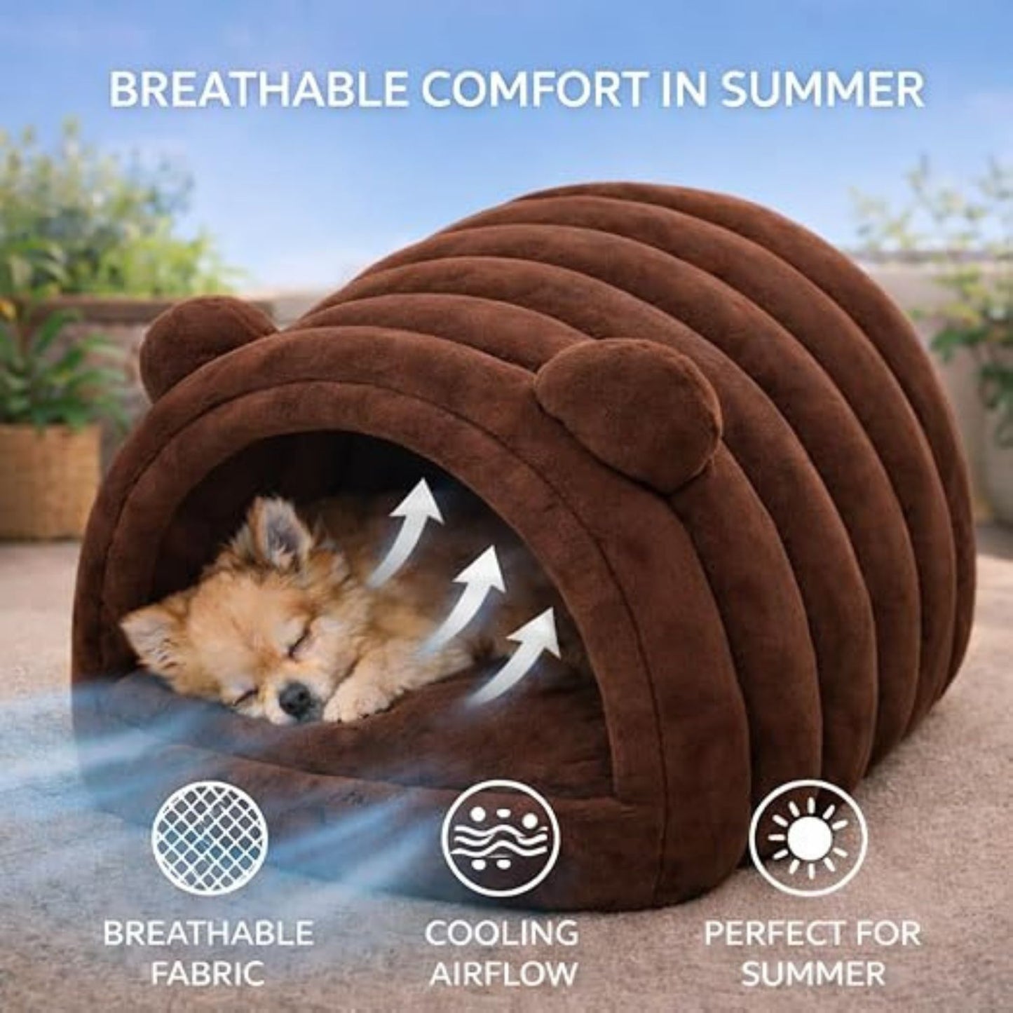 Bear Shape Pet Bed Cave – Soft Plush Indoor Pet House for Cats & Dogs