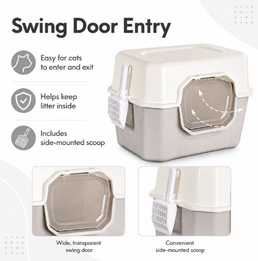 Covered Cat Litter Box With Swing Door & Scoop
