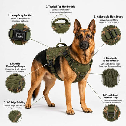 No Pull Tactical Dog Harness | Heavy Duty Harness For Large Dogs