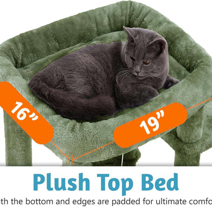Climbing Tower Activity Cat Tree - Fur Fabric | Top Bed | Hammocks | Condo | Multiple Seats | Jute Rope Scratching Posts | for Adult Cats & Kittens (Height 70 Inch)
