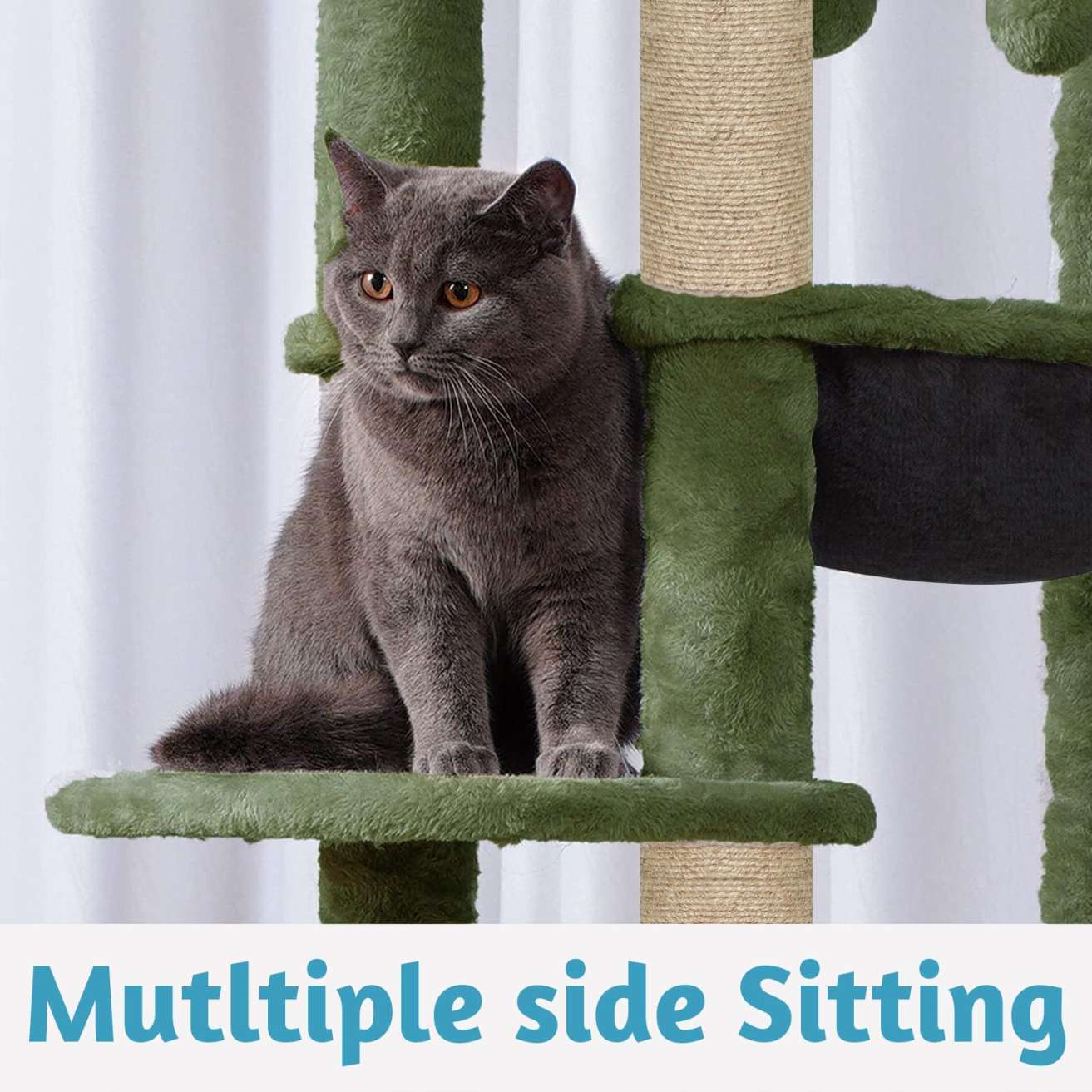 Climbing Tower Activity Cat Tree - Fur Fabric | Top Bed | Hammocks | Condo | Multiple Seats | Jute Rope Scratching Posts | for Adult Cats & Kittens (Height 70 Inch)