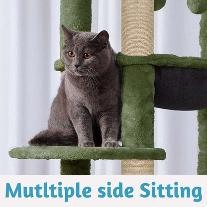 Climbing Tower Activity Cat Tree - Fur Fabric | Top Bed | Hammocks | Condo | Multiple Seats | Jute Rope Scratching Posts | for Adult Cats & Kittens (Height 70 Inch)