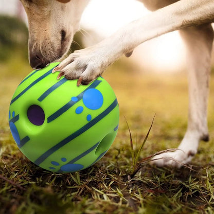 Treat dispensing dog ball with kibble inside