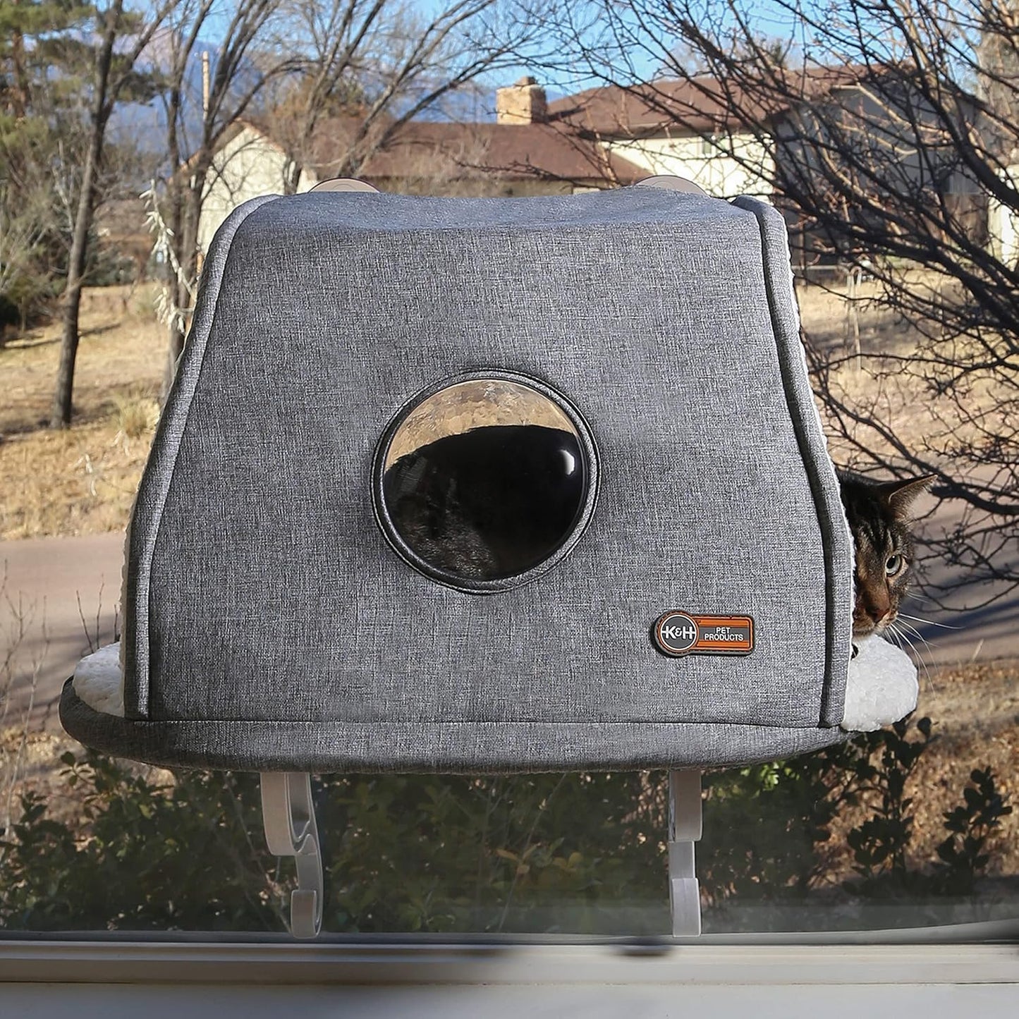 Hooded Cat Window Perch – Universal Mount Kitty Sill 14"x24" Gray