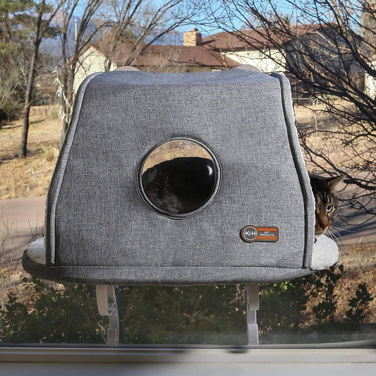 K&H Hooded Cat Window Perch – Universal Mount Kitty Sill 14"x24" Gray