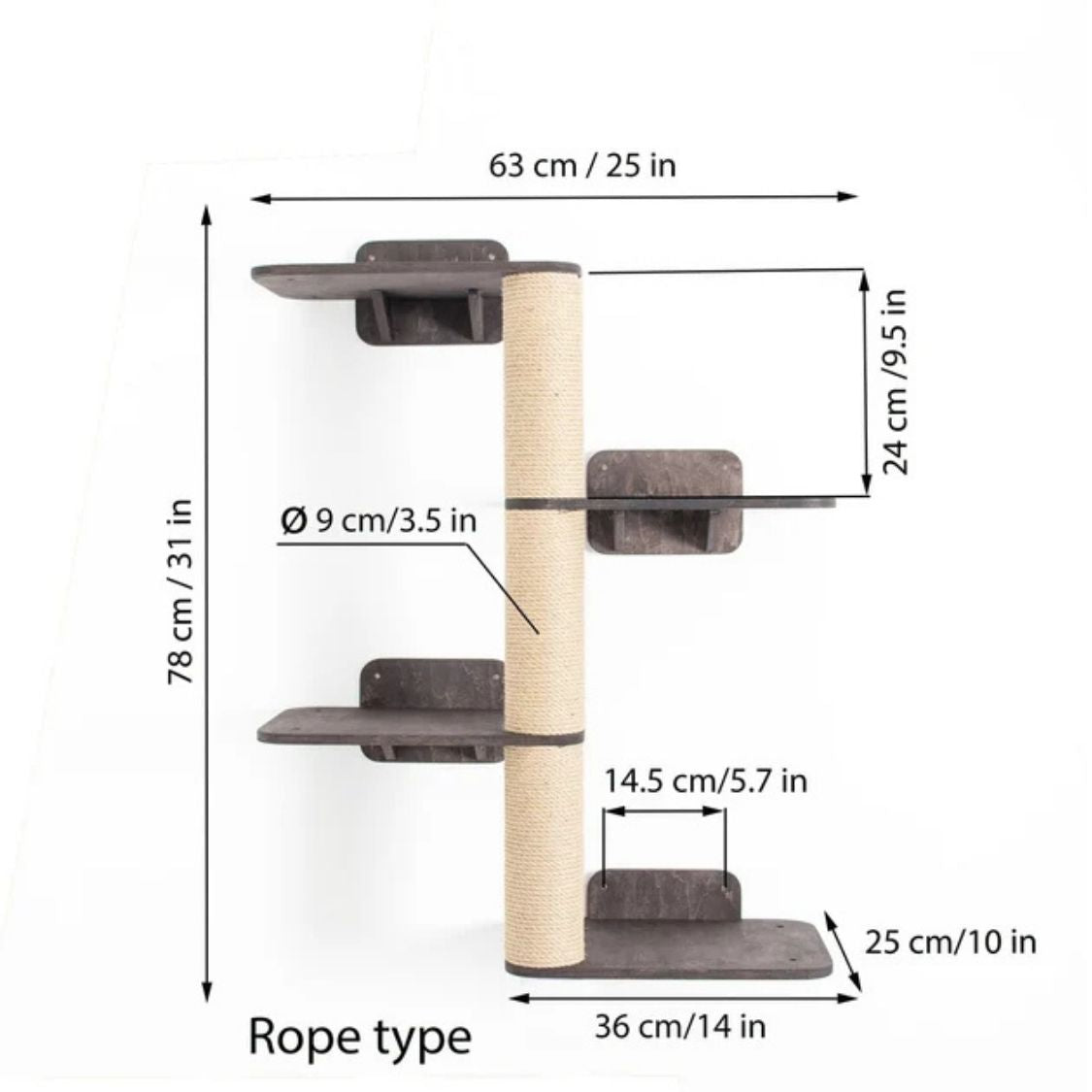 WallTrail Cat Climber | Wall-Mounted Cat Tree with Scratching Post, Climbing Steps & Perch