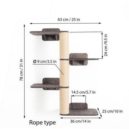 WallTrail Cat Climber | Wall-Mounted Cat Tree with Scratching Post, Climbing Steps & Perch