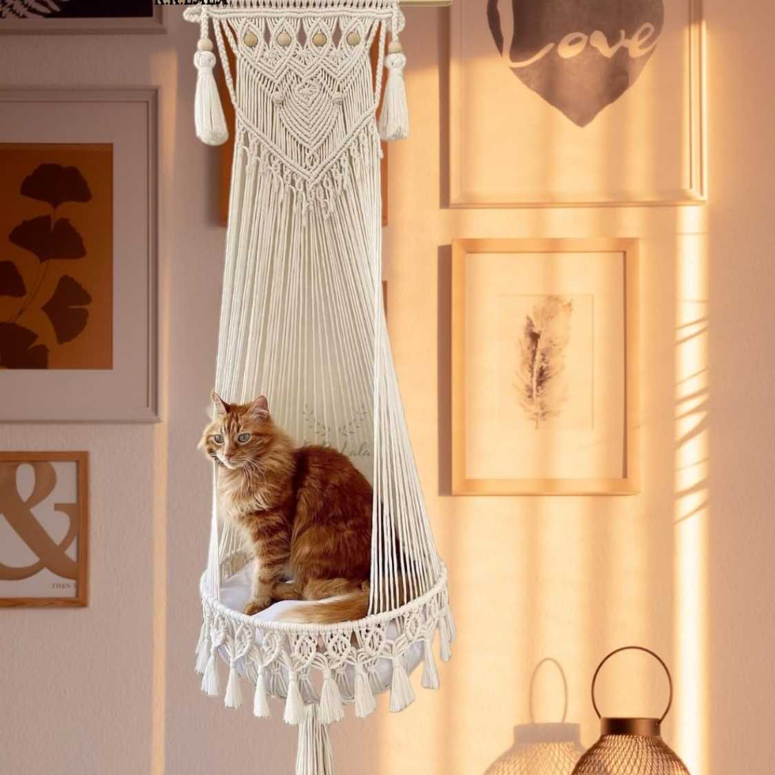 Macrame Cat Hammock | Stylish Hanging Bed Without Pillow