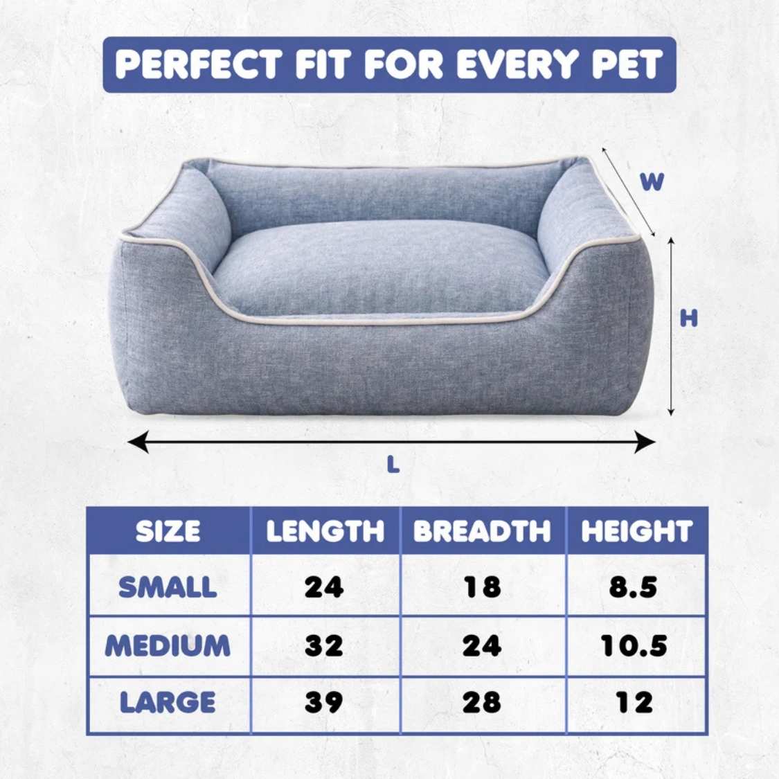 Premium Orthopedic Denim Blue Pet Bed | Soft Bolster Cushion Washable Pet Bed