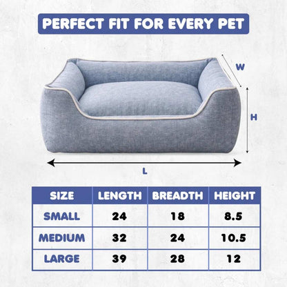 Premium Orthopedic Denim Blue Pet Bed | Soft Bolster Cushion Washable Pet Bed