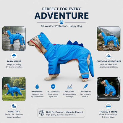 Waterproof Dog Jumpsuit Raincoat with Hood for Full Body Rain Protection