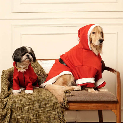 Santa Paws Hoodie | Festive Red Fleece Pet Hoodie