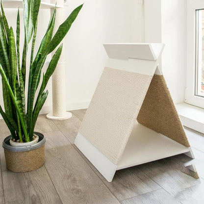 2 in 1 Wooden Cat House with Sisal Scratcher | Indoor Cat Bed, Hideout & Scratching Lounge