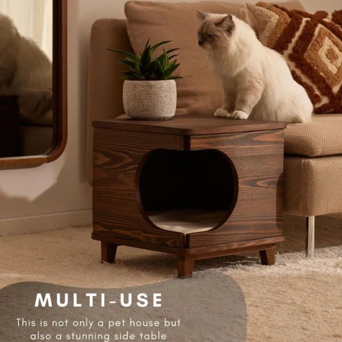 Wooden Pet House for Cats & Small Dogs | Multipurpose Indoor Pet Retreat & Side Table