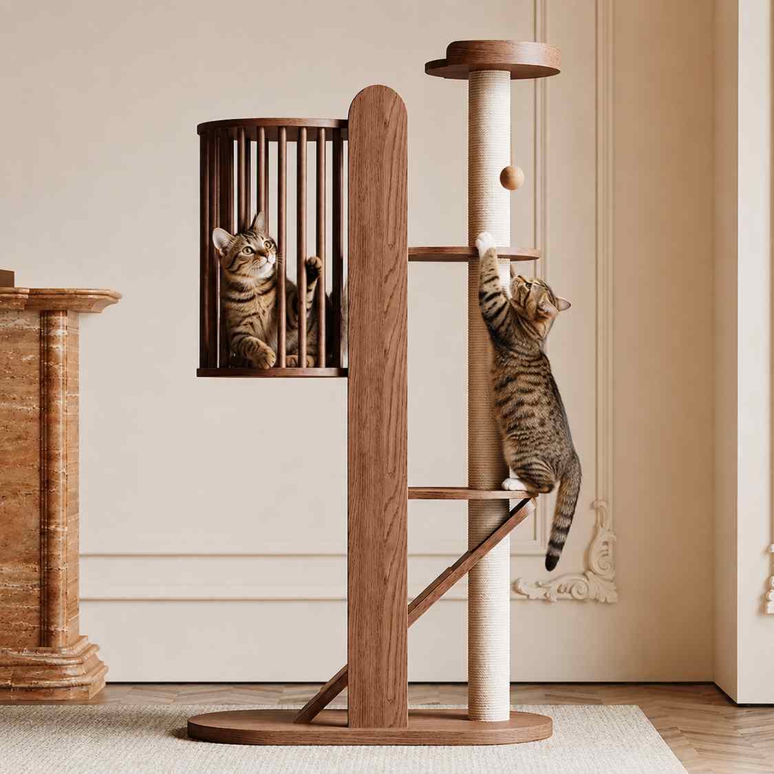 Luxury Wooden Cat Tree | Modern Cat Condo & Scratching Tower