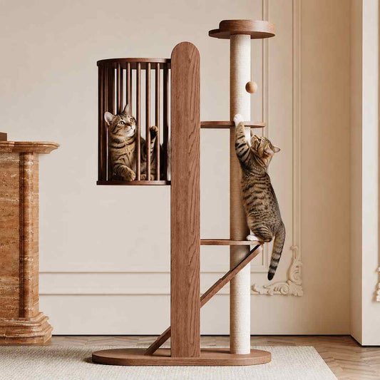 Luxury Wooden Cat Tree | Modern Cat Condo & Scratching Tower