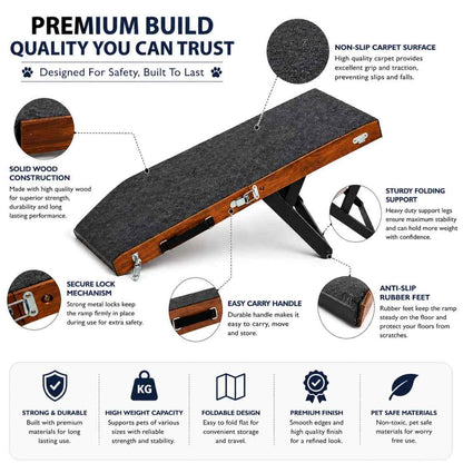 Foldable Pet Ramp For Dogs & Cats | Anti-Slip Wooden