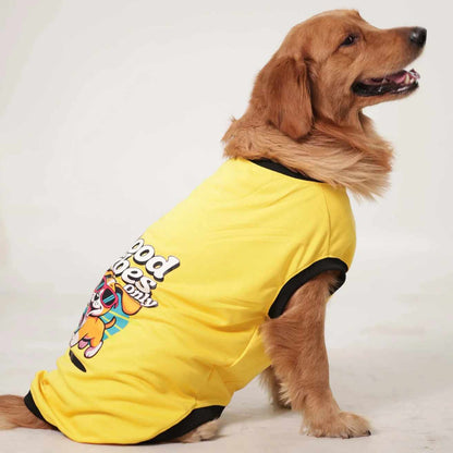 Good Vibes Only Printed Dog T-Shirt | Casual Summer Wear (Yellow)