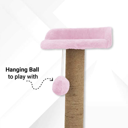 Soft Fur Activity Cat Tree for Kittens & Cats - Scratching Post, Natural Sisal Rope, Three Floor Tower, Hanging Ball (Height 47 Inch)