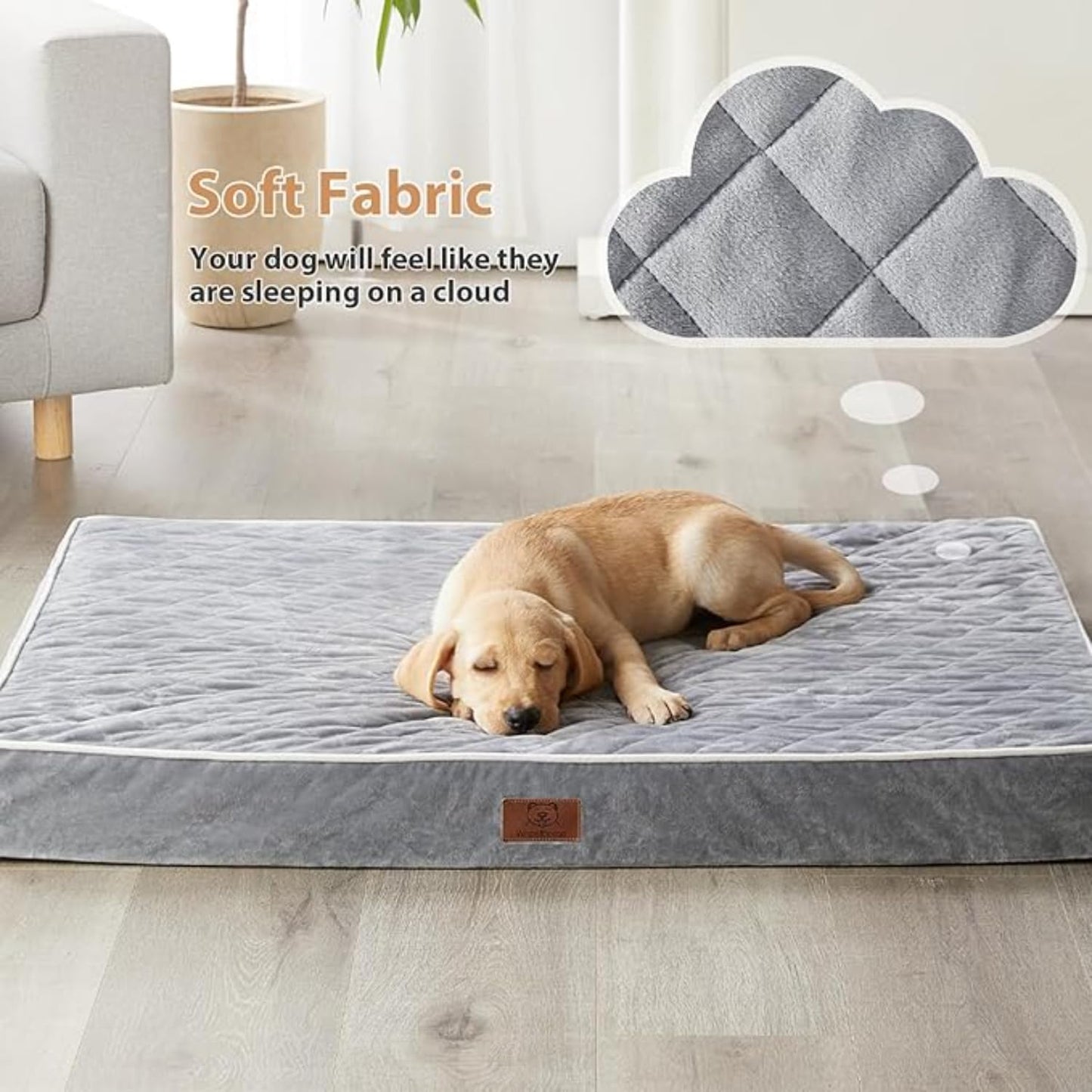 Orthopedic Memory Foam Dog Bed Waterproof, Washable Anti-Slip Large Pet Bed (Light Grey)