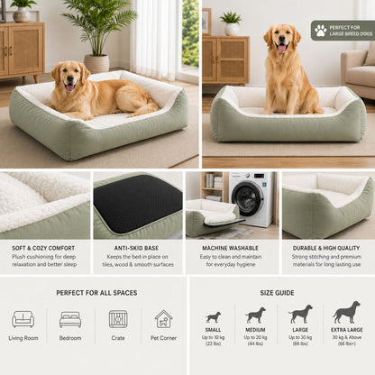 Green Comfort Pet Bed | Soft, Machine Washable & Anti-Skid Base