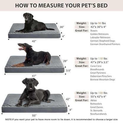 Orthopedic Memory Foam Dog Bed Waterproof, Washable Anti-Slip Large Pet Bed (Grey)