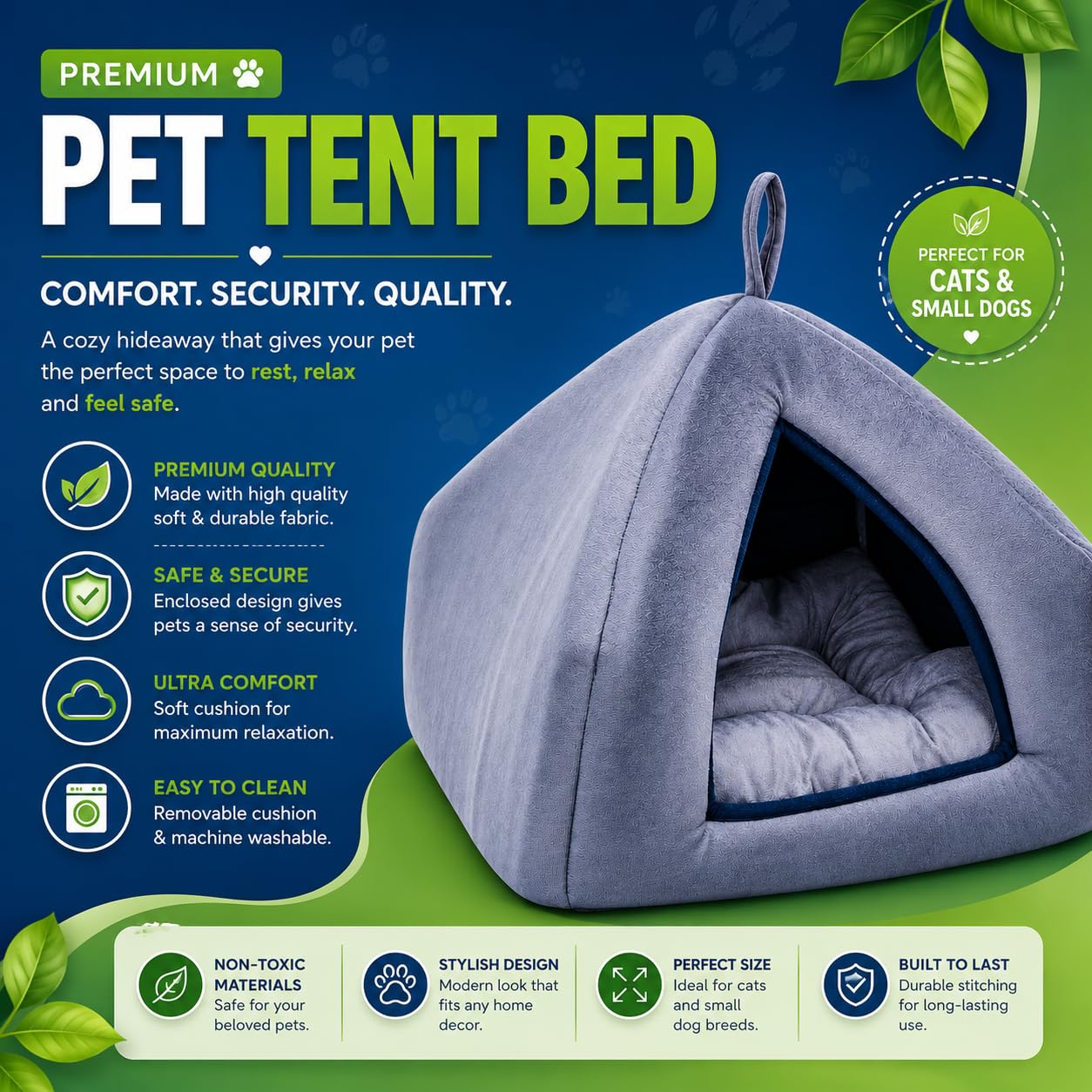 Soft Plush Pet Tent Bed | Cozy Cat & Dog Cave House with Cushion