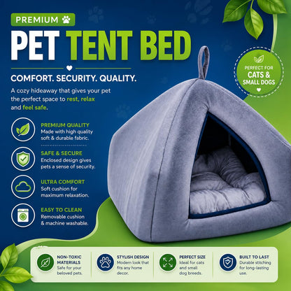 Soft Plush Pet Tent Bed | Cozy Cat & Dog Cave House with Cushion