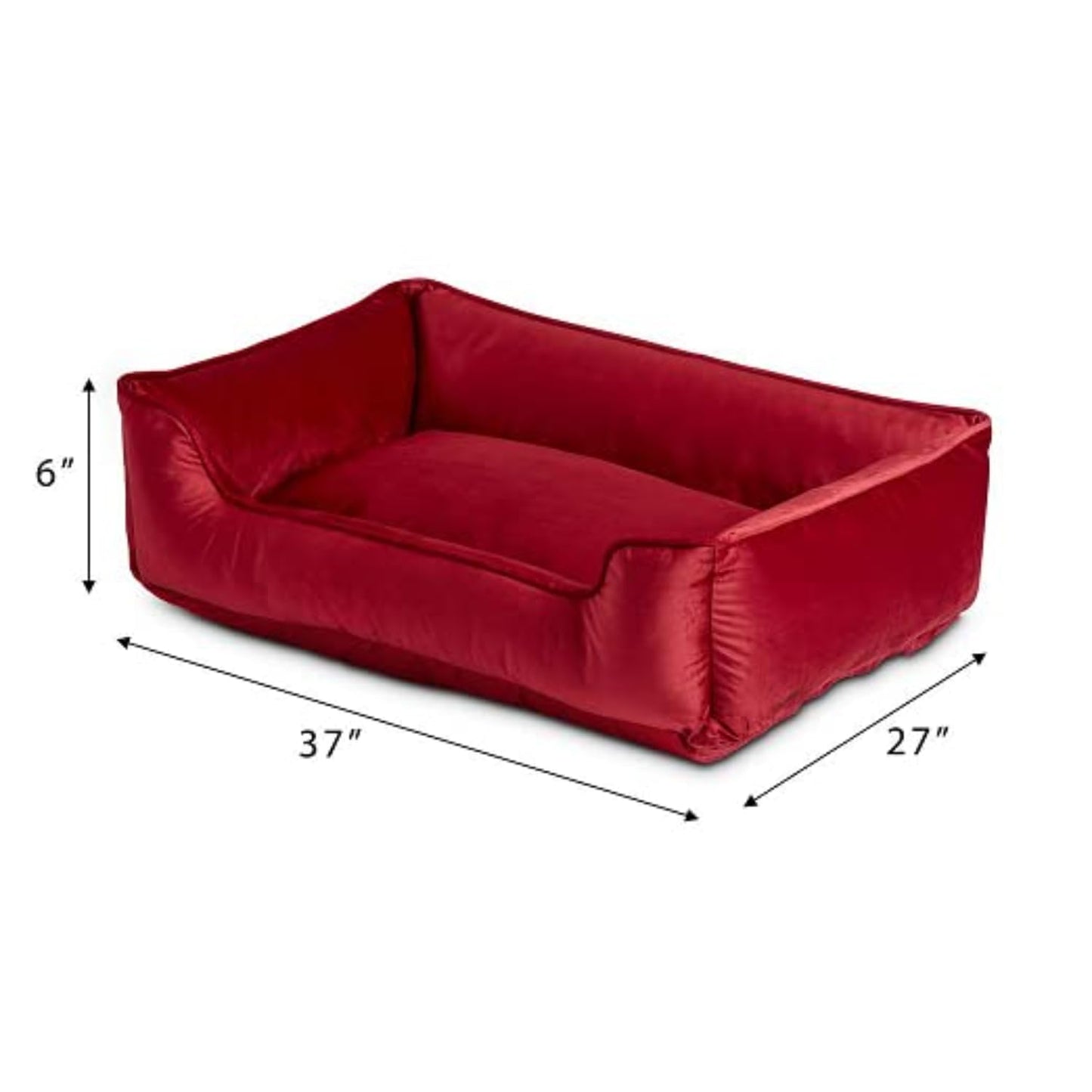 Luxury Velvet Reversible Dog & Cat Bed | Ultra Soft Square Pet Sofa Bed (Red)