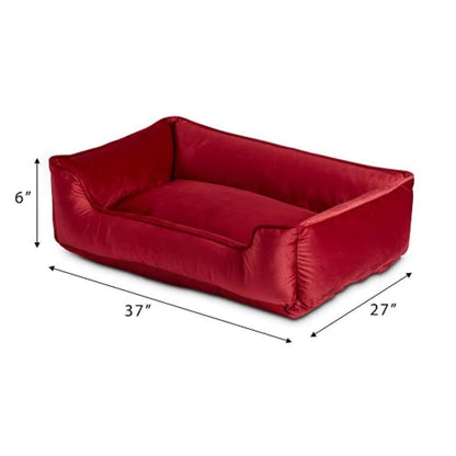 Luxury Velvet Reversible Dog & Cat Bed | Ultra Soft Square Pet Sofa Bed (Red)
