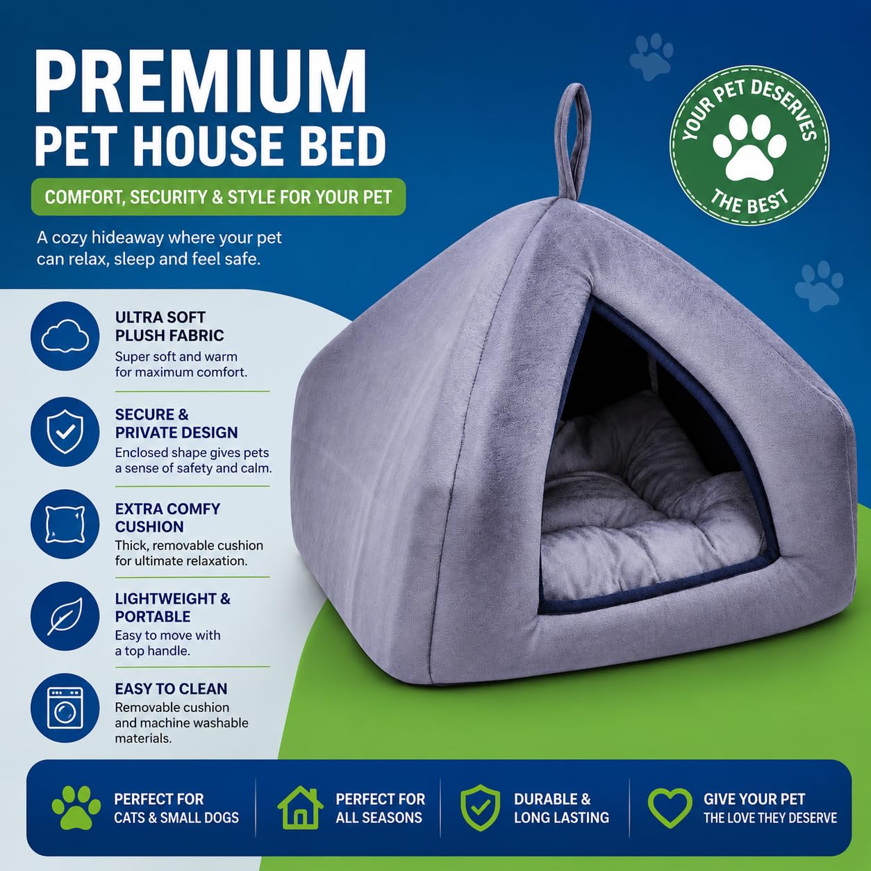 Soft Plush Pet Tent Bed | Cozy Cat & Dog Cave House with Cushion