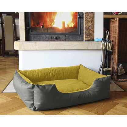 Soft Reversible Pet Bed for Cats & Small Dogs (Yellow Grey)