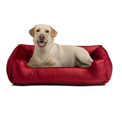 Luxury Velvet Reversible Dog & Cat Bed | Ultra Soft Square Pet Sofa Bed (Red)