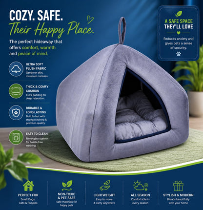 Soft Plush Pet Tent Bed | Cozy Cat & Dog Cave House with Cushion